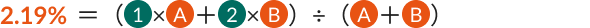 2.19% ＝ （①×Ⓐ＋②×Ⓑ）÷（Ⓐ＋Ⓑ）